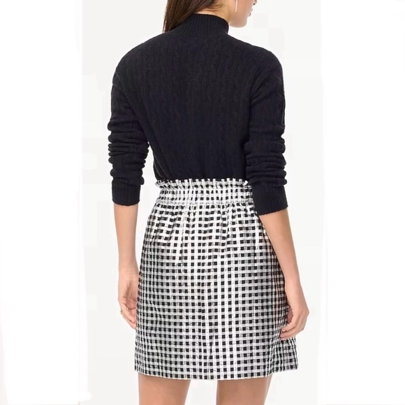 NEW J.Crew metallic silver and black gingham paper bag waist skirt - Picture 2 of 7